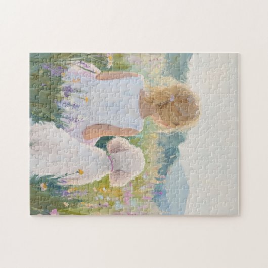 Whimsical Grand Millennium Girl and Dog Art Print Puzzle (Horizontal)