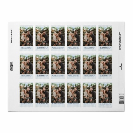 Whimsical Grandmillenial Blue Bow Family Photo Adressaufkleber (Vorne)