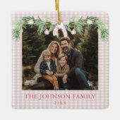 Whimsical Grandmillenial Pink Bow Family Photo Keramikornament (Vorderseite)