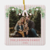 Whimsical Grandmillenial Pink Bow Family Photo Keramikornament (Vorderseite)