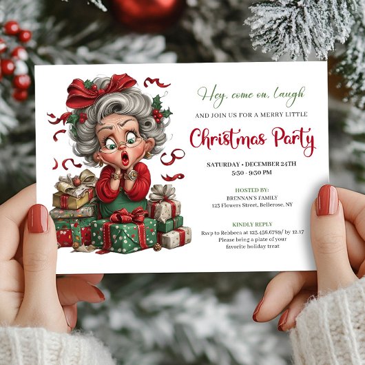 Whimsical Granny Holiday Cheer Xmas Party Invite Einladung