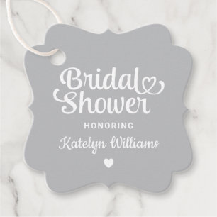 Whimsical Grau Herz Schrift Hochzeitsdusche Geschenkanhänger