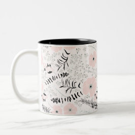 Whimsical Grau Pink Gemusterte Blume Zweifarbige Tasse