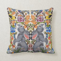 Whimsical Gray Bunny Rabbit Bird Floral Jacobon