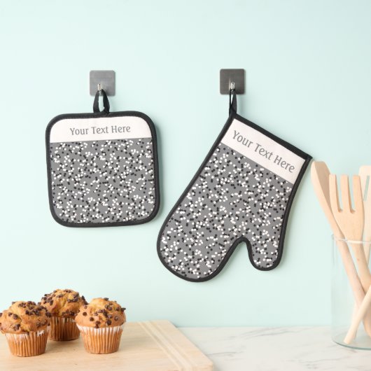 Whimsical Gray Polka Dot Doodles Pattern Ofenhandschuh & Topflappen-Set (Insitu (Hängend))