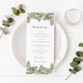 Whimsical Green and Gold Pine Cone Hochzeiten Menükarte