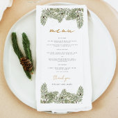 Whimsical Green and Gold Pine Cone Hochzeiten Menükarte