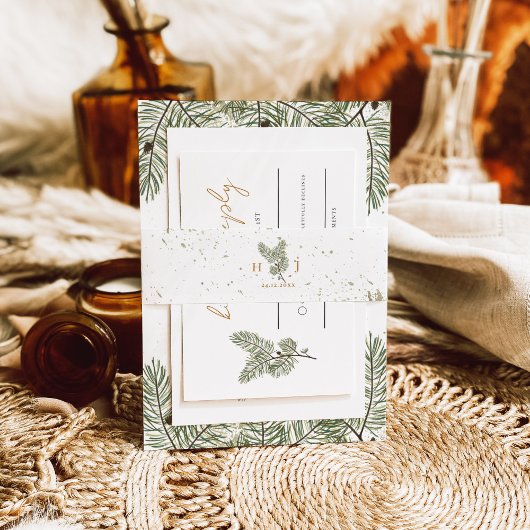 Whimsical Green and Gold Pine Cone Wedding Einladungsbanderole