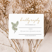 Whimsical Green and Gold Pine Cone Wedding RSVP