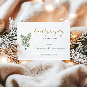 Whimsical Green and Gold Pine Cone Wedding RSVP Karte
