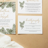 Whimsical Green and Gold Pine Cone Wedding RSVP Karte