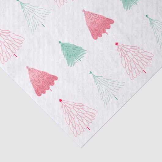 Whimsical Green and Pink Trees Weihnachten Seidenpapier (Detail)