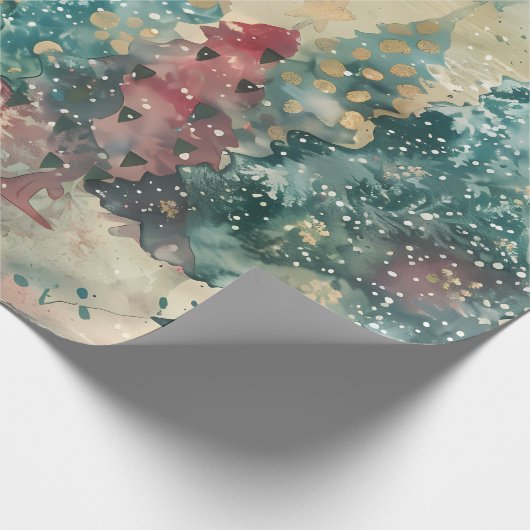 Whimsical Green and Red Trees with a touch of Gold Geschenkpapier (Ecke)