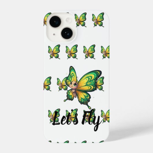 Whimsical Green and Yellow Fluttering Butterfly iPhone Hülle (Rückseite)