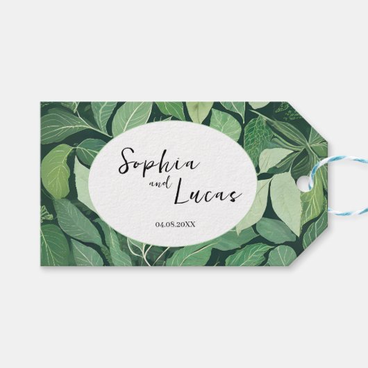 Whimsical Green Blätter Wedding Geschenkanhänger (Vorderseite (Horizontal))