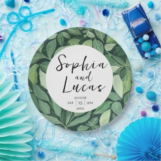 Whimsical Green Blätter Wedding Pappteller (Party)