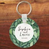 Whimsical Green Blätter Wedding Schlüsselanhänger (Vorderseite)