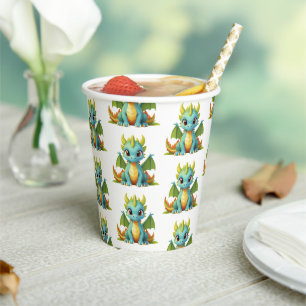 Whimsical Green Blue Baby Dragon Fantasy Party Pappbecher