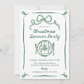 Whimsical Green Bow Christmas Dinner Party Einladung (Vorderseite)
