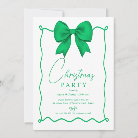 Whimsical Green Bow Weihnachtsfeier Einladung (Vorderseite)