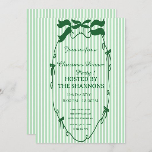 Whimsical Green Christmas Dinner Party Einladung (Vorne/Hinten)