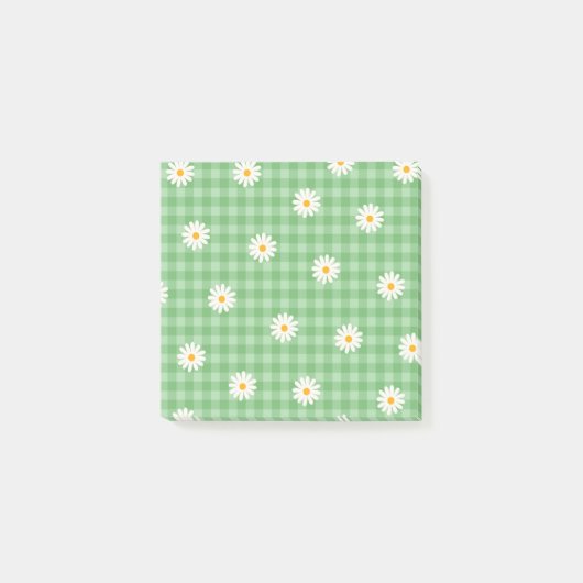 Whimsical Green Daisy Buffalo Kariert Retro Post-it Klebezettel (Vorderseite)