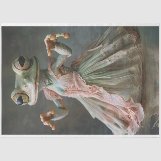 Whimsical Green Dancing Frosch in Tutu Decoupage Seidenpapier (Vorderseite)