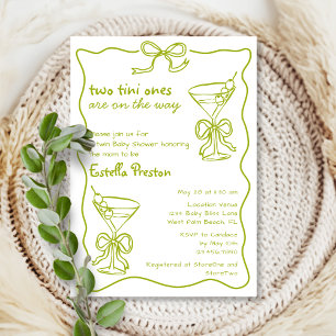 Whimsical Green Dirty Martinis Zwillinge-Baby-Part Einladung