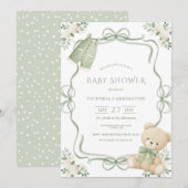 Whimsical Green Frame Vintage Bear  Einladung (Vorne/Hinten)