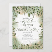 Whimsical Green Gold Greenery Script Brautparty Einladung (Vorderseite)