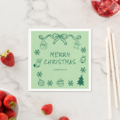 Whimsical Green Hand Drawn Scribble Weihnachten Serviette (Beispiel)