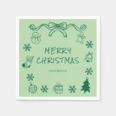 Whimsical Green Hand Drawn Scribble Weihnachten Serviette (Vorderseite)