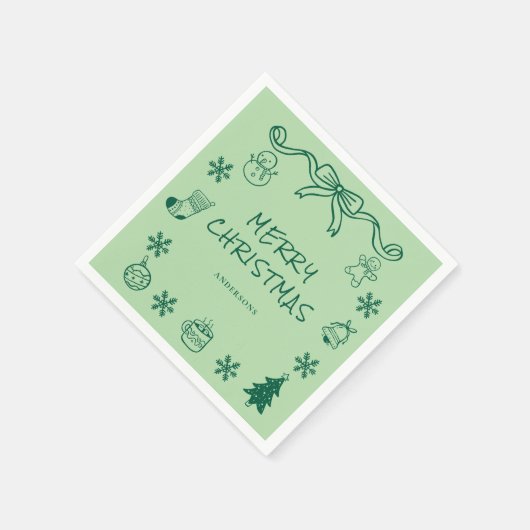 Whimsical Green Hand Drawn Scribble Weihnachten Serviette (Ecke)