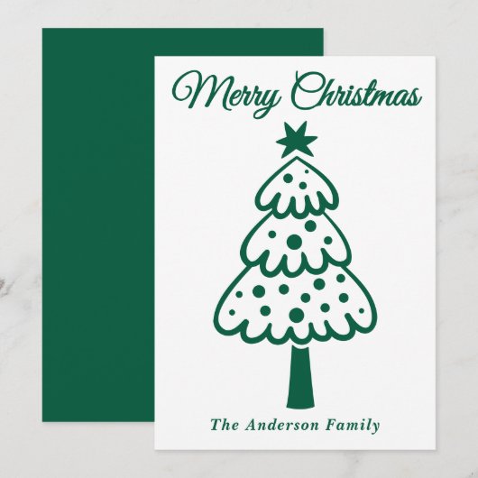 Whimsical Green Hand gezogen Weihnachtsbaum Feiertagskarte (Vorne/Hinten)
