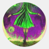 Whimsical Green Hexenkleber Runder Aufkleber (Vorderseite)