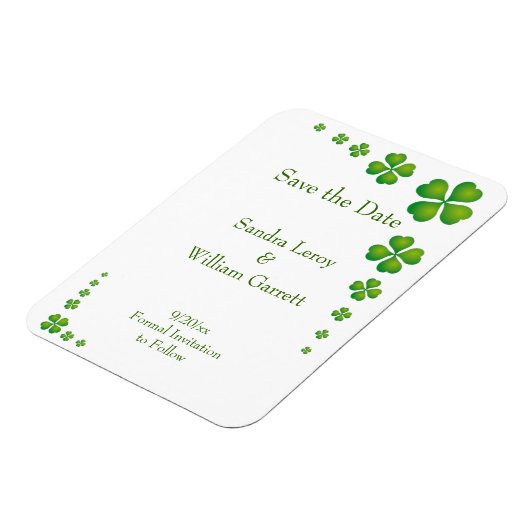 Whimsical Green Kleeblatt Save the Date Magnet (Linke Seite)