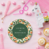 Whimsical Green Peach Illustration Pappteller (Party)