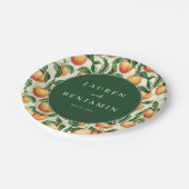 Whimsical Green Peach Illustration Pappteller (Schrägansicht)