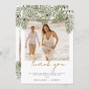 Whimsical Green Pine Foto Hochzeit Danke Karte