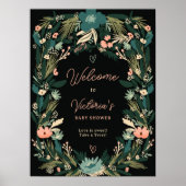 Whimsical Green Pink Floral Welcome Baby Dusche Poster (Vorne)