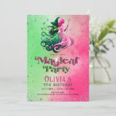 Whimsical Green & Pink Witch birthday Einladung (Stehend Vorderseite)