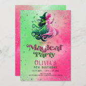 Whimsical Green & Pink Witch birthday Einladung (Vorne/Hinten)