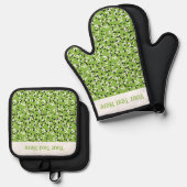 Whimsical Green Polka Dot Doodles Pattern Ofenhandschuh & Topflappen-Set (Vorderseite/Rückseite)