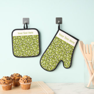 Whimsical Green Polka Dot Doodles Pattern Ofenhandschuh & Topflappen-Set