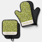 Whimsical Green Polka Dot Doodles Pattern Ofenhandschuh & Topflappen-Set (Vorderseite/Rückseite)