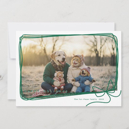 Whimsical Green Ribbon Frame Holiday Photo Karte (Vorderseite)