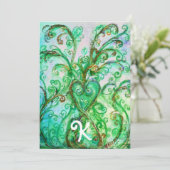 WHIMSICAL GREEN SCHNÖRKEL HERZFLORALLES MONOGRAMM EINLADUNG (Stehend Vorderseite)