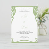 Whimsical Green und White Art Deco Hochzeit Einladung (Stehend Vorderseite)
