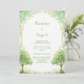 Whimsical Green Watercolor Tree Arch Wedding Einladung (Stehend Vorderseite)
