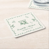 Whimsical Green Wavy Frame Cream Wedding Rechteckiger Pappuntersetzer (angewinkelt)